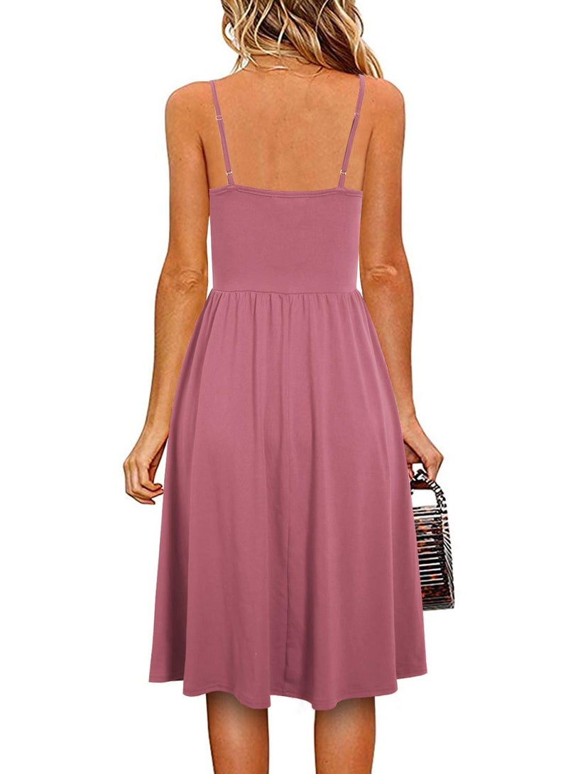 YATHON Casual Dresses for Women Sleeveless Cotton Summer Beach Dress A Line Spaghetti Strap Sundresses with Pockets 2024(L, YT090-Pink) - Image 2